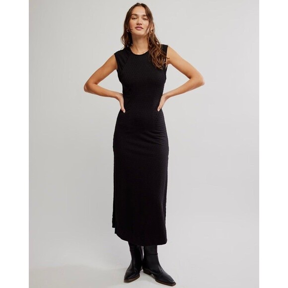 Free People Free-est Eventide Midi Dress Eyelet Embroidered Black M New 283169 - Picture 1 of 9